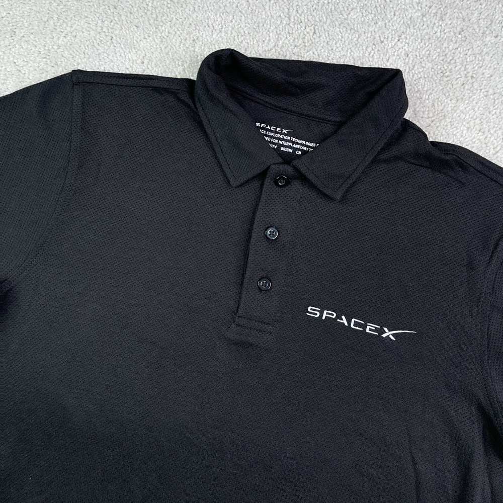 SpaceX Polo Shirt Mens Medium Black Short Sleeve Logo Performance Elon Musk